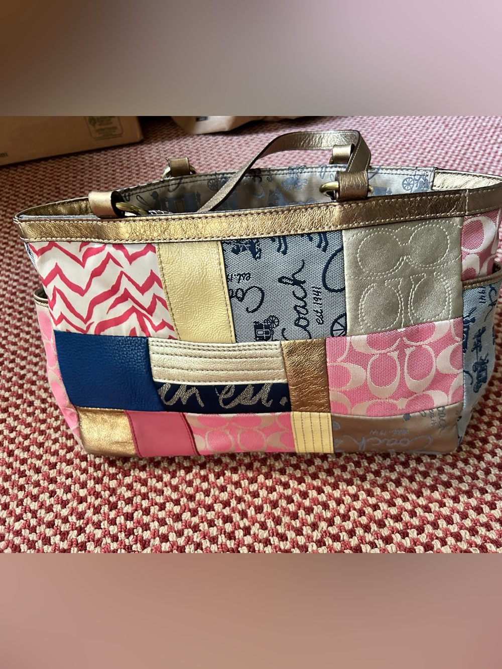 Coach Patchwork Multicolor Pink, Blue & Gold Tote